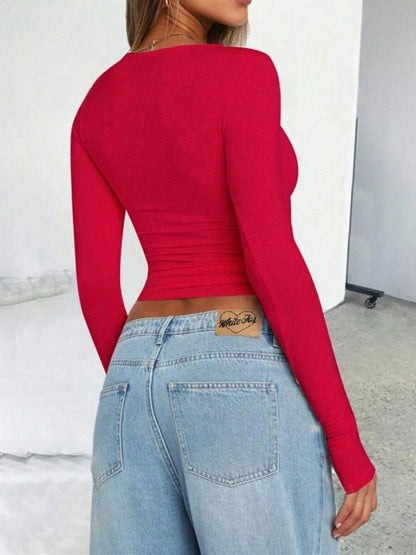 Solid Color Round Neck Long Sleeve T-Shirt